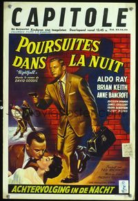 3c693 NIGHTFALL Belgian poster '57 Jacques Tourneur noir, great art of Aldo Ray w/sexy Anne Bancroft