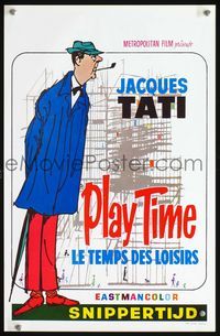 3c712 PLAYTIME Belgian poster '67 great cartoon art of Jacques Tati as Monsieur Hulot by Baudin!