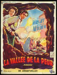 3c717 PURSUED Belgian movie poster '47 great artwork of Robert Mitchum & Teresa Wright by Wik!