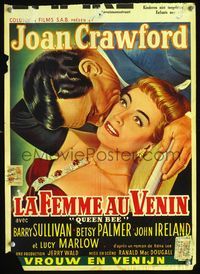 3c720 QUEEN BEE Belgian poster '55 great romantic close-up art of Joan Crawford & Barry Sullivan!