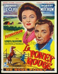 3c729 RED PONY Belgian movie poster '49 great portrait art of Robert Mitchum, Myrna Loy, farmland!