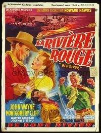 3c730 RED RIVER Belgian R1950s different art of John Wayne, Montgomery Clift & Dru, Howard Hawks!