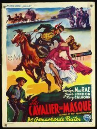 3c734 RETURN OF THE FRONTIERSMAN Belgian '50 Wik art of masked cowboy Gordon MacRae, Julie London!