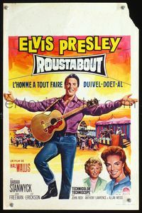 3c740 ROUSTABOUT Belgian poster '64 great art of roving, restless, reckless Elvis Presley w/guitar!