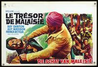 3c744 SANDOKAN FIGHTS BACK Belgian poster '64 art of Ray Danton in turban choked by man with chain!