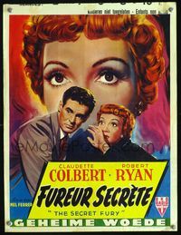3c749 SECRET FURY Belgian poster '50 Mel Ferrer, great artwork of Claudette Colbert & Robert Ryan!