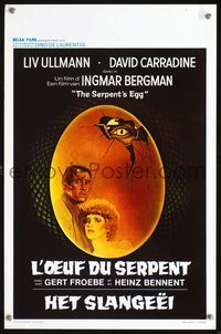 3c750 SERPENT'S EGG Belgian '78 Ingmar Bergman, art of David Carradine & Liv Ullmann in creepy egg!