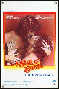 3c759 STAR IS BORN Belgian movie poster '77 shirtless Kris Kristofferson embraces Barbra Streisand!