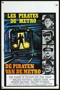 3c767 TAKING OF PELHAM ONE TWO THREE Belgian poster '74 cool subway train hijack artwork, man w/gun!