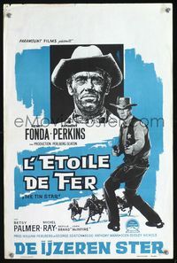 3c775 TIN STAR Belgian movie poster '57 cool art of cowboys Henry Fonda & Anthony Perkins!