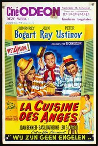 3c794 WE'RE NO ANGELS Belgian R60s art of Humphrey Bogart, Aldo Ray & Ustinov tipping their hats!