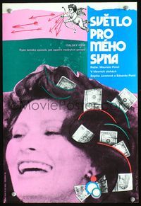 3c049 ENCOUNTER Czech 11x16 '87 cool different close up of smiling Sophia Loren w/money in hair!