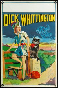 3c105 DICK WHITTINGTON stage play English double crown '30s cool stone litho of female lead & cat!