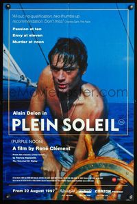 3c117 PURPLE NOON English double crown R97 Rene Clement, close up of Alain Delon at ship's wheel!
