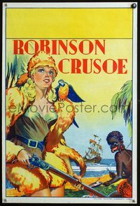 3c120 ROBINSON CRUSOE stage play English double crown '30s stone litho of sexy female lead & Friday!