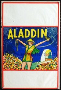 3c100 ALADDIN stage play English double crown '30s stone litho of female lead with lamp & treasure!