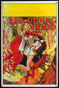 3c118 RED RIDING HOOD stage play English double crown '30s stone litho of sexy Red w/wolf trailing!