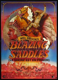 3c141 BLAZING SADDLES French 22x32 '74 classic Mel Brooks western, great art of Cleavon Little!