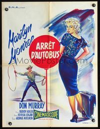 3c148 BUS STOP French 23x30 R60s art of Don Murray with lasso & sexy Marilyn Monroe by Geleng!