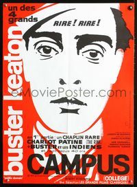 3c151 COLLEGE French 21x29 movie poster R73 great super close headshot art of Buster Keaton by JCB!