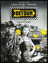 3c155 DETOUR French 23x32 poster '90 art of Tom Neal & Ann Savage, classic Edgar Ulmer film noir!