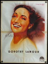 3c156 DOROTHY LAMOUR French 23x32 '40s wonderful c/u smiling artwork portrait by Roger Soubie!