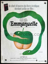 3c158 EMMANUELLE French 23x32 '75 wacky different art of snake & apple with butt by Leo Kouper!