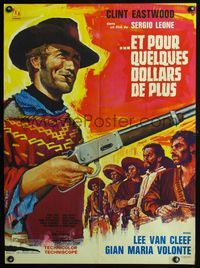 3c163 FOR A FEW DOLLARS MORE French 23x31 '67 cool art of Eastwood by Tealdi, Sergio Leone classic!