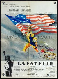 3c182 LAFAYETTE French 23x32 '63 Jean Dreville, cool art of Michel Le Royer & U.S. flag by Hurel!