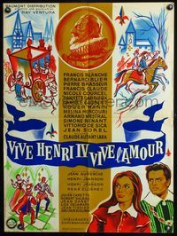 3c186 LONG LIVE HENRY IV LONG LIVE LOVE French 23x31 '61 cool medieval art by Guy Gerard Noel!