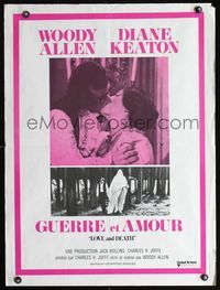 3c188 LOVE & DEATH French 24x32 movie poster '75 Woody Allen & Diane Keaton romantic kiss close up!