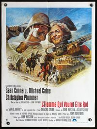 3c193 MAN WHO WOULD BE KING French 23x32 '75 artwork of Sean Connery & Michael Caine by Tom Jung!