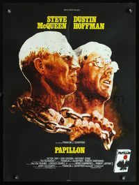 3c204 PAPILLON French 23x32 movie poster '73 great art of Steve McQueen & Dustin Hoffman!