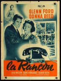 3c210 RANSOM French 23x32 '56 Glenn Ford & Donna Reed waiting for the call from the kidnapper!