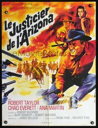 3c214 RETURN OF THE GUNFIGHTER French 23x30 '67 cool art of 5 guns pointed at Robert Taylor by Rau!