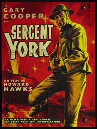 3c217 SERGEANT YORK French 22x30 R60s great different art of Gary Cooper in uniform by Jean Mascii!