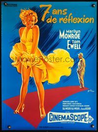 3c218 SEVEN YEAR ITCH French 23x31 poster R70s best art of sexy Marilyn's skirt blowing by Grinsson!