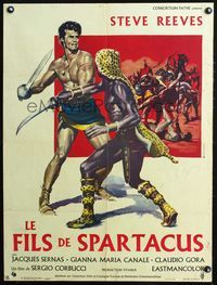 3c220 SLAVE French 23x32 '63 Corbucci, art of Steve Reeves as the son of Spartacus vs leopard man!