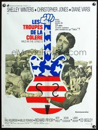 3c234 WILD IN THE STREETS French 24x32 poster '68 great different image of red, white & blue guitar!