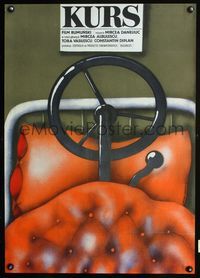 3c245 LONG DRIVE Polish 23x33 '76 wacky artwork of bed w/steering wheel and shifter by Nasfeter!