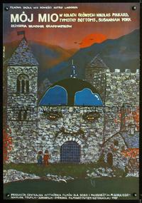 3c349 LAND OF FARAWAY Polish 26x38 '87 Mio min Mio, cool Piotr Modej art of castle with a face!