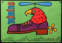 3c367 MIMINO Polish 26x38 poster '77 weird Jerzy Flisak art of bird in flying shoe w/propellers!