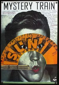 3c374 MYSTERY TRAIN Polish 26x38 poster '89 wacky artwork of man w/Sun Studios mask by A. Klimowski!