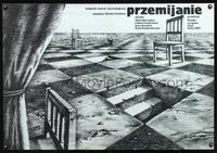 3c406 PRZEMIJANIE Polish 26x38 poster '83 really cool Janusz Oblucki art of chessboard landscape!