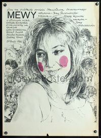 3c420 SEAGULLS Polish 26x38 poster '87 Mewy, cool Antoni Chodorowski art of blushing girl w/cast!