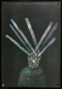 3c459 UPSTAIRS DOWNSTAIRS Polish 26x38 poster '88 best Stasys art of unraveling basket-head person!