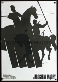 3c473 YAROSLAV MUDRY Polish 26x38 '81 cool Mieczyslaw Wasilewski art of a horseback jousting battle!