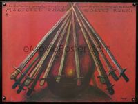 3c474 YELLOW RIVER FIGHTER Polish 26x36 poster '88 wild art of man surrounded by swords by Stasys!