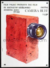 3c278 CAMERA BUFF Polish 26x38 movie poster '79 wild Andrzej Pagowski art of brick w/camera lens!