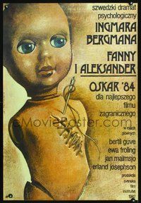 3c308 FANNY & ALEXANDER Polish 26x38 '82 Ingmar Bergman, creepy Walkuski art of stitched-up doll!